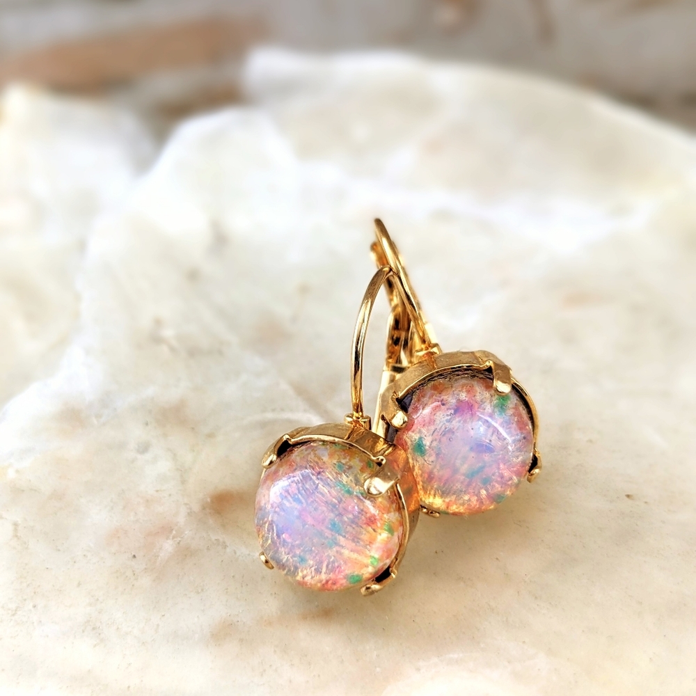Pink Fire Opal In 18k Gold Plated Earrings